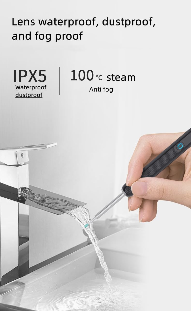 AZEITE NE3 device being rinsed under running water, demonstrating its IPX5 waterproof feature.