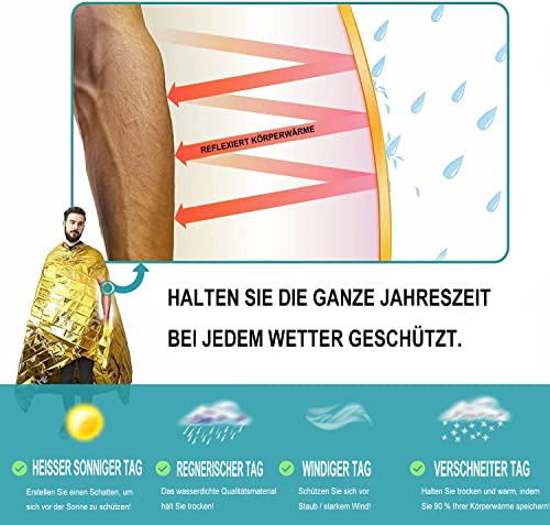 HONYAO Rettungsdecke 3 Stück, Erste Hilfe Decke Gold Silber, 210×160cm, Notfalldecke Perfekt für Outdoor, Wandern, Überleben, Marathons oder Erste Hilfe, Robust, Reißfest & Wasserdicht
