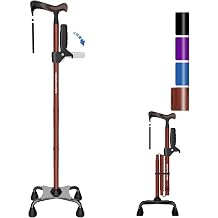 KingPavonini Walking Cane for Women/Men with Second Handle, Foldable & Adjustable Quad Cane with 4-Pronged Base for Standing, Lightweight Walking Aid for Seniors & Adults