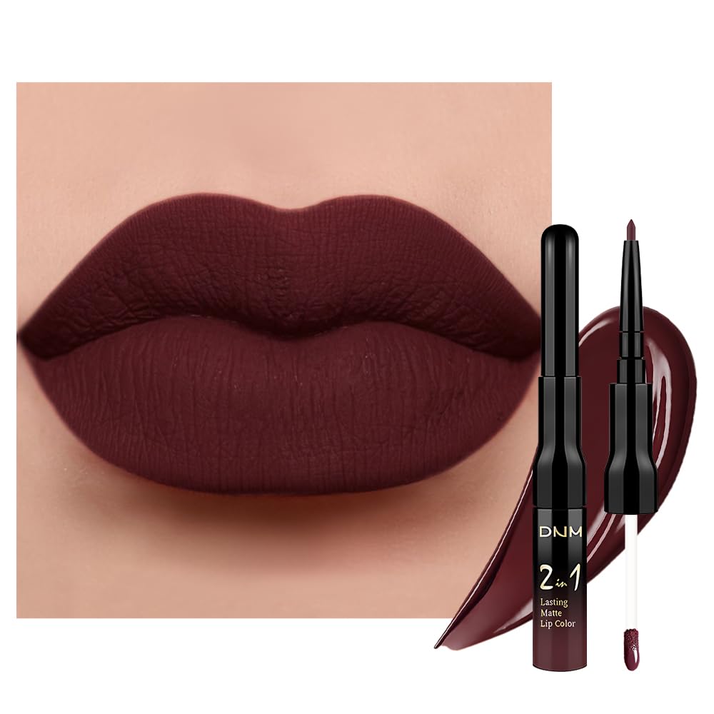 evpct 1Pcs Dark Deep Red Matte Lip Liner and Liquid Lipstick Stain Makeup Set for women, Red Long Lasting Smudge Proof Lipstick labiales matte mate