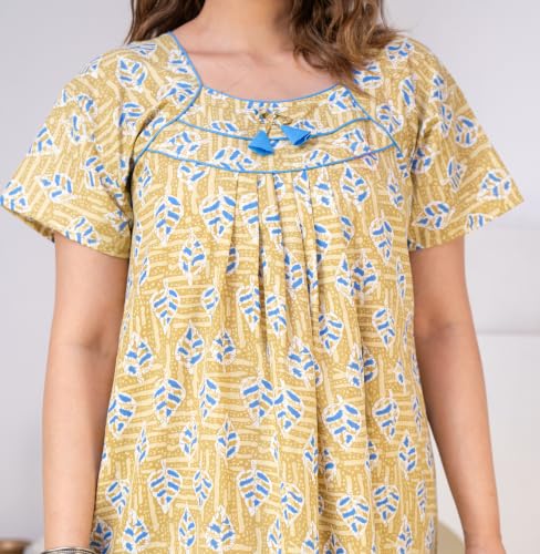 Image of DIAMO Pure Cotton Designer Nighty for Women | Night Gown | Nightdress | Maxi Nighty | Sleepwear | Jaipuri Nighty | Nighties | Cotton Night Gown for Women /Girls with Jaipuri Block Print
