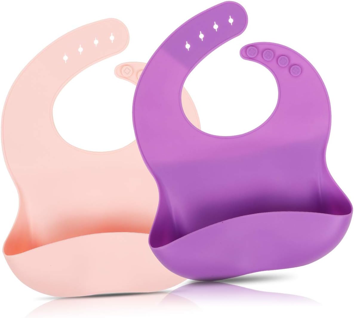 2 Pack Silicone Baby Bibs for Babies & Toddlers (6-72 Months), Waterproof, Soft, BPA Free, Easy Clean up (Pink and Purple)