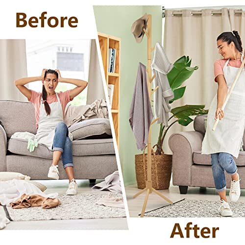 Z&L House Coat Rack Freestanding, Pure Natural Solid Wooden Coat Tree, 8 Hooks And Adjustable Height Floor Hanger, Used In The Bedroom Living Room Office To Hang Clothes, Hats, Bags #TOP3