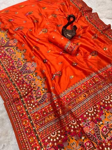 Image of SWORNOF Women's kanjivaram banarasi silk saree for Patola festival Wedding silk with rich pallu Design sarees for women with blouse piece