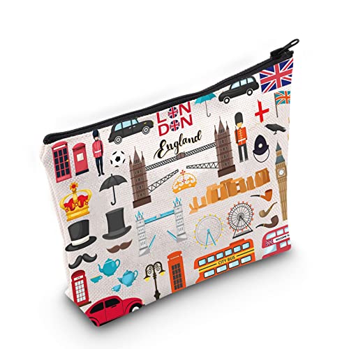 LEVLO London Travel Gift British Theme Cosmetic Bag England Souvenir Gift United Kingdom Make Up Zipper Pouch Bag (London)