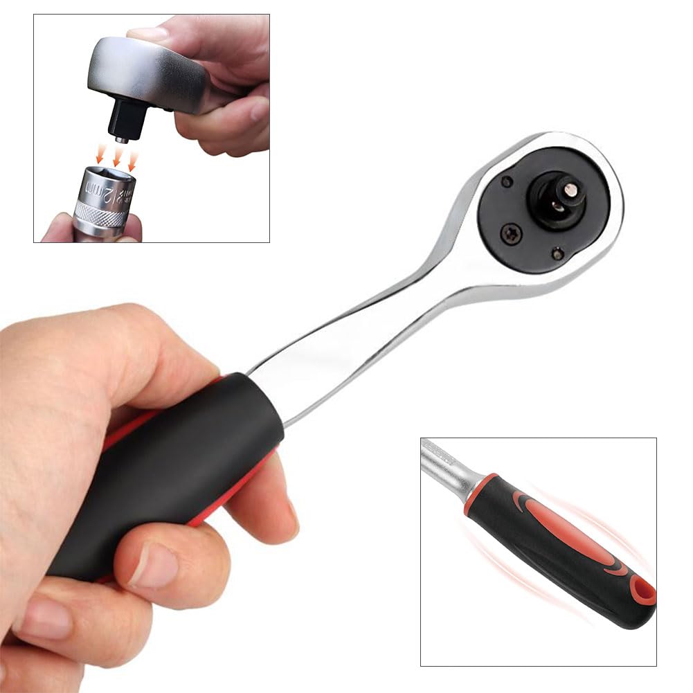 Llave De Carraca 1/2'' Reversible De 72 Dientes, 28 Cm Con Mango Ergonómico Para Mecánica Y Montaje