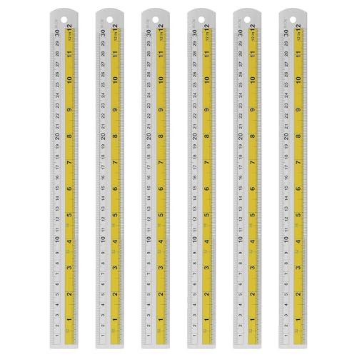 Règles droites en métal de 30 cm avec trou de suspension pour lecture et traçage net, pack de 6