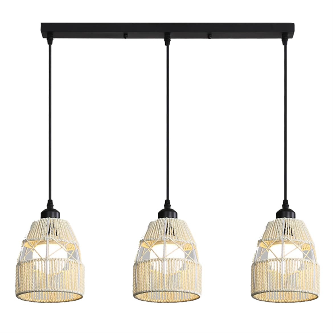 LQZCXMF Vintage Hemp Rope Dining Room Pendant Light Small Chandelier Unique Wabi-sabi Lantern Illumination E26 Light Fixtures Modern Kitchen Island Lights for Bedroom Living Dining Room, E26 Bulb