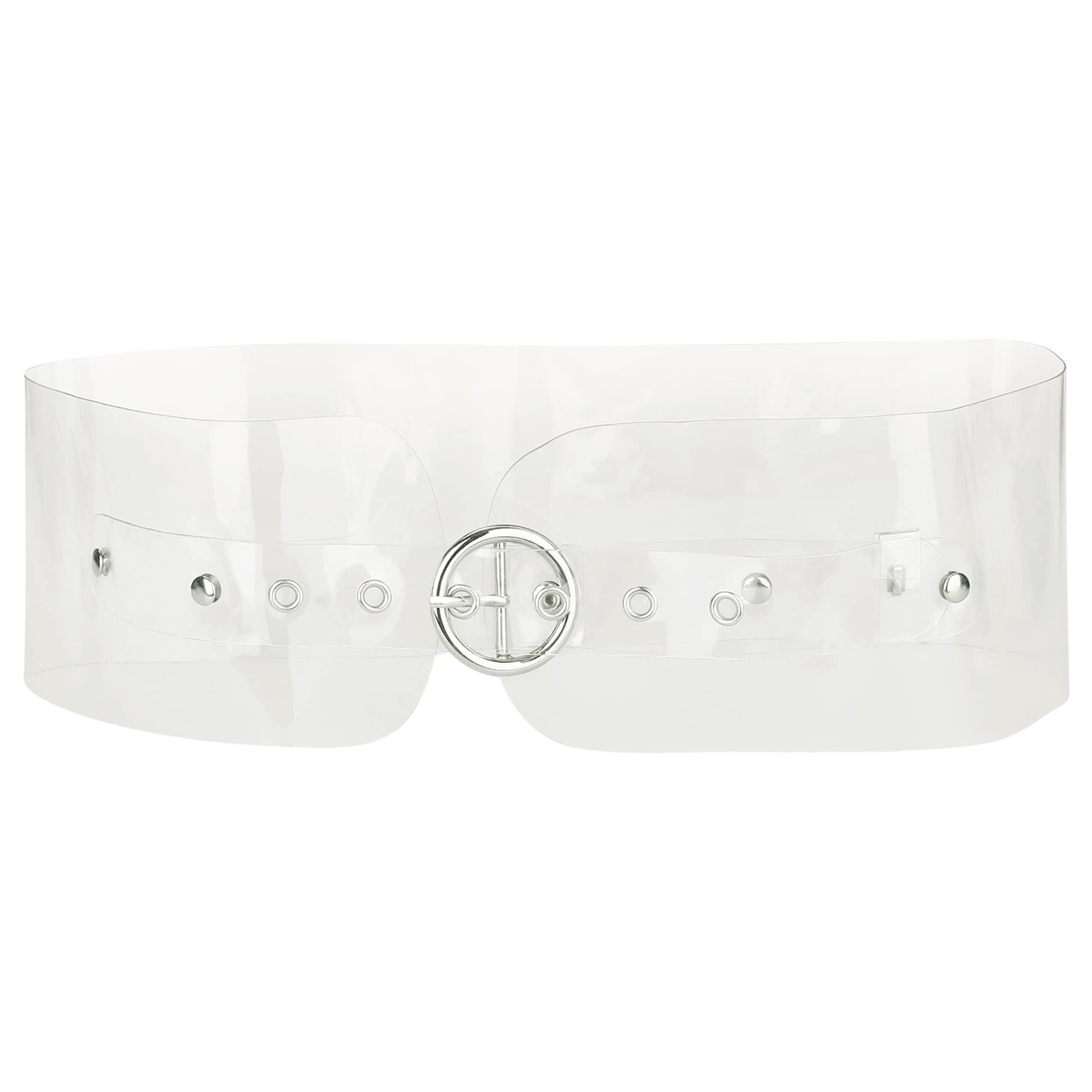 Elerevyo Women Clear Waist Belts, Wide Transparent Round Buckle PVC Waistband Belt for Dress Clear 70-82cm/27.56-32.28"