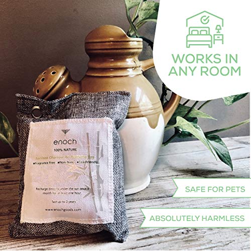 Enoch Bamboo Charcoal Air Purifying Bags (8 Packs) Activated Odor Moisture Absorber, Natural Air Freshener. Air Deodorizer Dehumidifier Bags For Homes, Cars, Shoes, Fridges, Closets (4X200G+4X50G) #TOP2