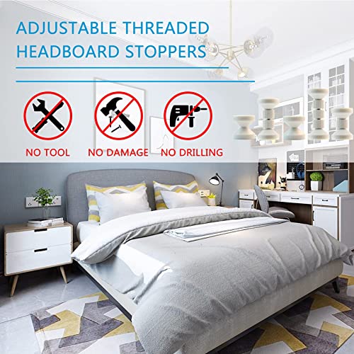 Adjustable Threaded Bed Frame Anti-Shake Tool, Headboard Stoppers Fixer, Bedside Anti Shake Telescopic Support Stabilizer For Room Wall, Beds, Cabinets, Sofas, Protect The Wall From Banging, White #TOP2
