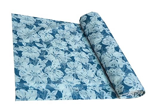 Image of 2 Meter Hand Block Indian Cotton Unstitched Jaipuri Handmade Digital Printed Fabric Material for Women Kurta /Blouse /Palazzos /Piece Material for Women's (Blue Flower)