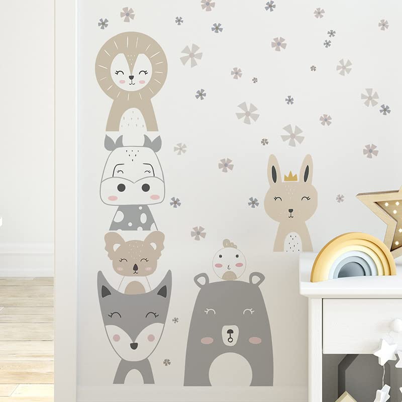 Image of Woodland Animal Wall Stickers for Nursery Kids Room | Cute Nordic Safari Forest Decals | Peel & Stick Wall Sticker for Bedroom Playroom Classroom | 2 Sheets (Each 90x30 cm) Covers 100x73 cm