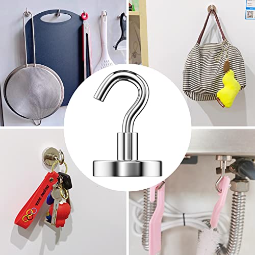 Newaner 6 stück 32MM magnethaken hält 34KG, extra stark magnet haken abnehmbar, neodym magnete magnetische haken runden fürküche grill schließfächer kühlschränke, rostfrei, groß