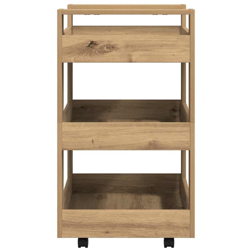 Carrito de cocina de roble Artisan, 60 x 45 x 80 cm, de madera con 4 ruedas, carrito de cocina móvil, carrito de servicio y estantería, ahorra espacio, ideal como isla de cocina