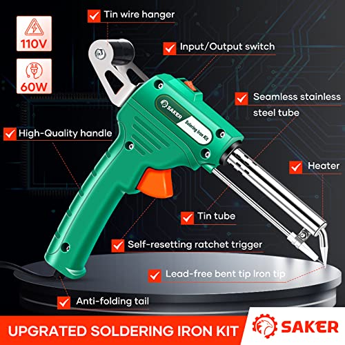 Saker Soldering Iron Kit,60W 110V Corded Electric Welding Gun With Welding Wire,One-Handed Operation For Soldering Circuit Boards,Electrical Maintenance,Computers And Diy thumb #1