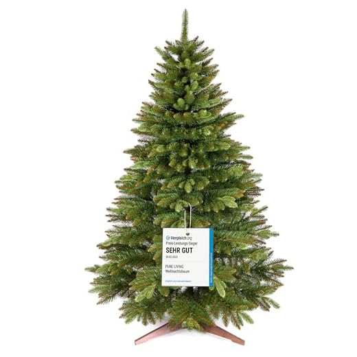 Premium Weihnachtsbaum künstlich 180cm TESTSIEGER - Naturgetreue Spritzguss Elemente, Made in EU - Künstlicher Weihnachtsbaum mit Holzständer und Aufbewahrungstasche –Tannenbaum künstlich Pure Living