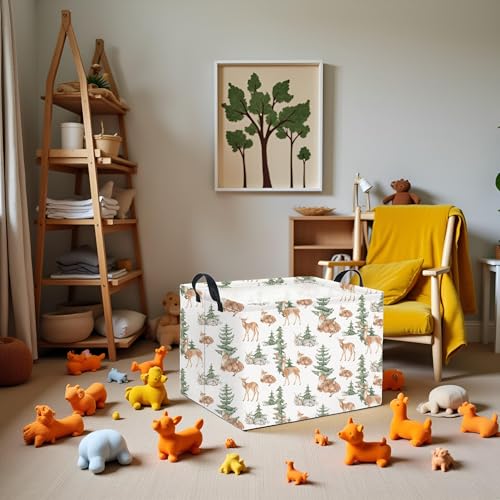 Image of Rectangular Baby Girl Basket Kids Baby Storage Basket Toy Storage Bin Organizer Box Room Decor(Forest Deer)