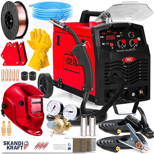 Ideal Praktik MIG 200 Synergia - 200A Maquina de soldar 3 en 1, Multifunción, Programas automáticos - Soldadura: MIG/MAG, TIG DC, MMA, Flux, Soldadura con estaño - IGBT - Set Premium