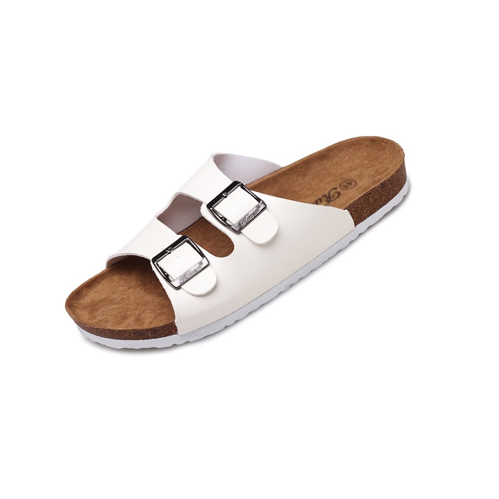 KKXXYQFC Męskie ły Męskie damskie ły korkowe Modne w stylu casual, letnie slajdy Plaża Gladiator Klamra Dwa paski Buty Płaskie kapcie (białe, 2,5 UK)