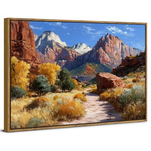 Image of Zion National Park Canvas Wall Art Red Rock Canyon Scenery Wall Decor Nature Utah Mountains Landscape Prints Painting Southwest National Park Posters for Living Room Bedroom Home Decoration 16x24 inch
