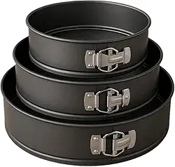 Conjunto de Formas Redondas para Bolo com Fundo Removível, Preto, Aço Carbono, 3 Peças, 20/24/28 cm