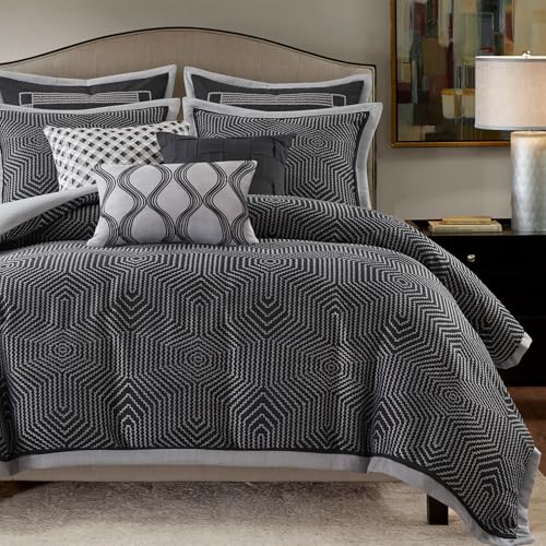 Image of Madison Park Signature Cozy Comforter Set - All Season Bedding Comforter, Shams, Decorative Pillows, Geometric Shades of Black Queen (92 in x 96 in) 8 Piece