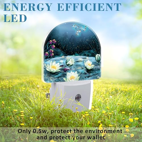 Image of Night Light Plug into Wall Magic Lotus Flower and Butterfly Night Light with Dusk to Dawn Sensor Night Light for Kid Girls Boys Women Room Decor, Hallway, Kitchen, Bathroom, Nursery, Stairs