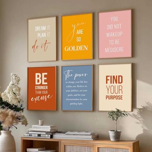 Image of kotart Motivational Quotes Art Framed Wall Painting for Living Room Bedroom - Wall Posters /Paintings with Frame - Painting for Living Room Bedroom Office Decor - for Decoration (K) Set of 6
