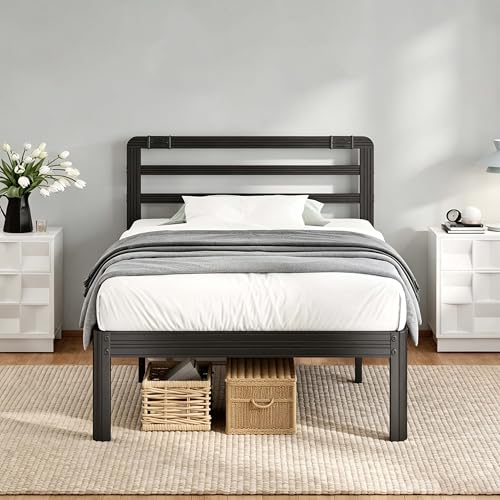 Image of ZIYOO 18 Inch Twin Metal Platform Bed Frame with Headboard, 1000 LBS Sturdy Steel Slat Bed Base, Noise Resistant, No Box Spring Needed, Easy Assembly for Apartment Dorm
