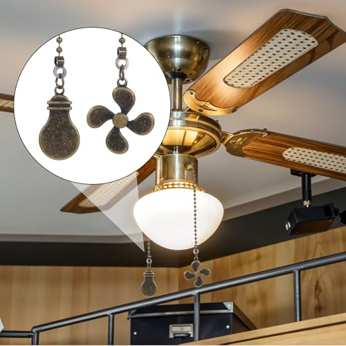 Image of Ymapinc 2pcs Ceiling Fan Pull Chain Ornaments, 13inch Bronze Fan Cord Decorative Extension Ceiling Light with Pull Chain, Light Bulb Extender