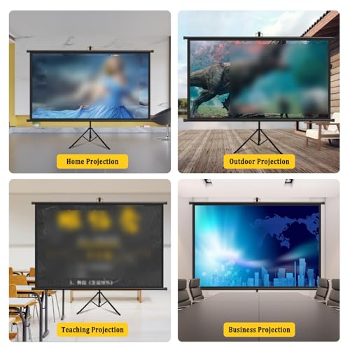 Pantalla para proyector con soporte, 60 pulgadas 16:9, pantalla portátil plegable enrollable mate para proyección, incluye trípode, para cine en casa y oficina miniatura 7