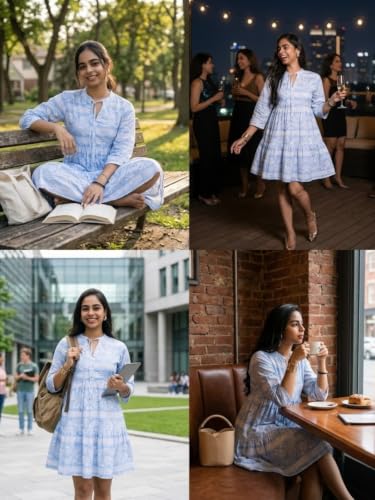 Image of Leriya Fashion Women Women's Floral Printed V-Neck Long Sleeve Fit & Flare Mini Dress - Casual Western One Piece Dress