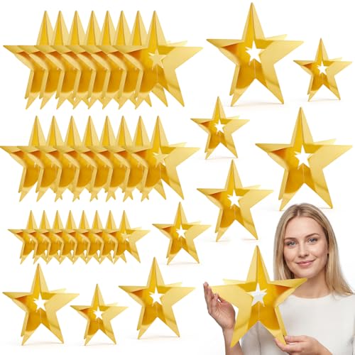 BESARME 3D Star Centerpieces Table Decorations for Party, 30 PCS Gold Centerpieces for Table 3 Sizes Gold Party Decorations for Movie-Themed Parties Birthdays Weddings Celebrations