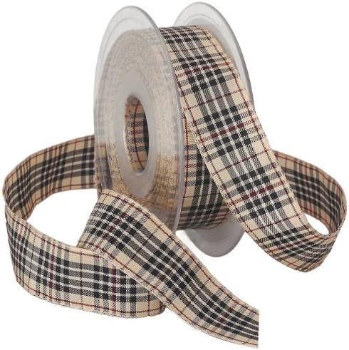 Morex BlackBerry Plaid Ribbon, 1-Inch by 22-Yard Spool, Natural