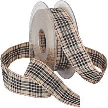 Morex BlackBerry Plaid Ribbon, 1-Inch by 22-Yard Spool, Natural
