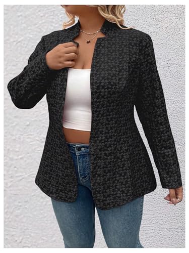 OYOANGLE Women's Plus Size Jacquard Long Sleeve Open Front Blazer Jacket Notch Collar Work Dressy Coat Outerwear2