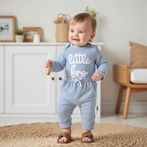 Newborn Infant Baby Boy Clothes Little Bro Embroidery Waffle Cotton Long Sleeve Romper Pants Fall Winter Outfits4