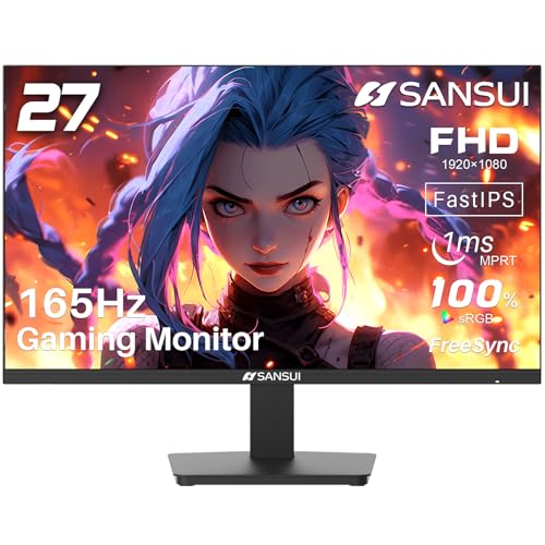 Sansui ES-G27F2 Gaming Monitor 27 Inch 165Hz 1Ms Pc Gaming Computer Monitor -Fhd 1080P丨Amd Freesync丨2 X Hdmi 2.0丨1 X Display Port 1.4丨Ips丨Blacklevel Adjust丨Vesa Compatible,Black cover