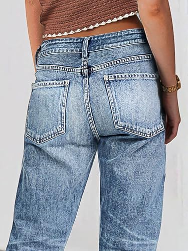 Flamingals Straight Leg Crop Jeans for Women Wash Raw Hem Mid Waist Jeans4