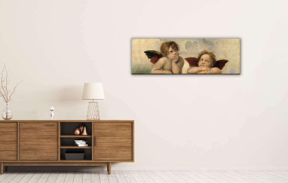 1art1 Raffaello Poster Stampa Artistica su Tela Gli Angeli di Raffaello (Dettaglio) Quadro da Parete sulla Barella | Murale XXL | Immagine 120x40 cm
