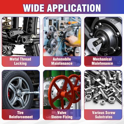Image of Vigorder Thread Lock Medium and High Strength, Thread Locker for Nuts, Bolts, Fasteners and Metals to Prevent Loosening and Leakage, Blue and Red