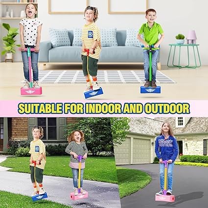 HET ENTERPRISE Kids Crazy Pogo Jumper, Fun and Safe Pogo Stick for Toddlers, Durable Foam Bungee Jumping Stick with Squeaky Sounds, Improves Balance, Bouncing Toy for Ages 10 and Up, Holds up to 50Kg 4