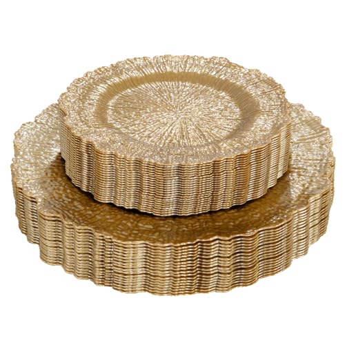 DaYammi 60Pcs Brown Plastic Plates - Elegant Brown Plates Disposable & Reusable - Heavy Duty Plastic Plates for Party Including 30 Dinner Plate 30 Dessert Plate for Weddings Birthdays Dinner Parties