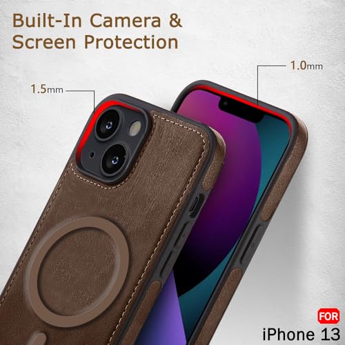 Image of TheGiftKart Genuine Leather Finish Back Cover Case for iPhone 13 | Shockproof Design | Raised Edges for Camera & Screen Protection | Stunning Minimalist Design Case Cover (MagSafe Compatible, Brown)