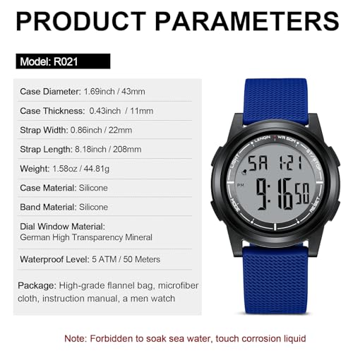 Image of HANPOSH Mens Digital Watch Ultra Thin Minimalist Sports Waterproof Outdoor LED Screen Large Face Wrist Watches for Men with Back Light Alarm Date Stopwatch