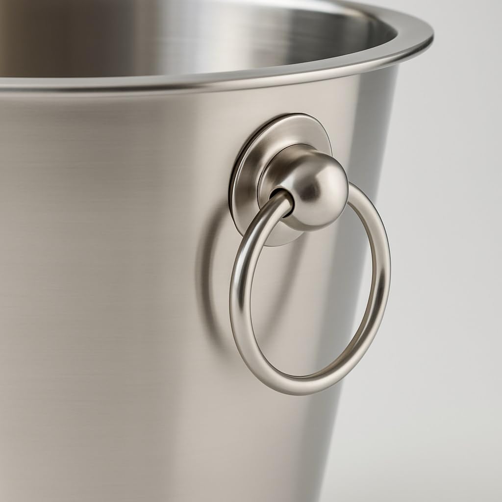 Bambelaa! Refrigeratore per spumante in acciaio inox lucido con manici ad anello, per vino, champagne, colore argento (diametro circa 22 cm)