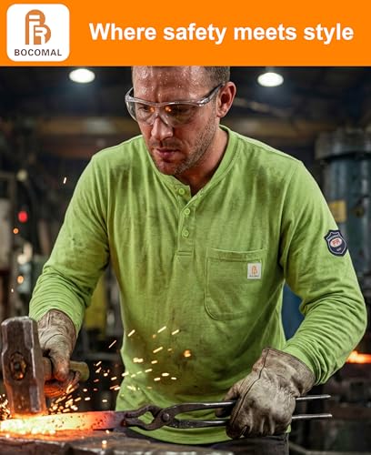 Image of BOCOMAL FR Shirts Flame Resistant Shirt 5.5oz 100% Cotton Light Weight CAT2 Fire Retardant Henley Shirts