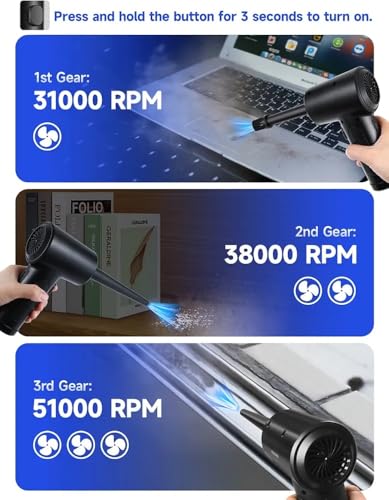 Image of Primate Cordless Air Duster for Electronics & Car Cleaning | 51,000 RPM Electric Air Blower with 3 Speeds, LED Light, 6000mAh Battery & 5 Nozzles