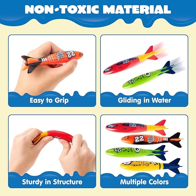 JOYIN 8 Stück Torpedo, Hai, Tauchspielzeug für Kinder, Wasserspielzeuge Außen, buntes Schwimmspielzeug, sinkendes Werfen, Torpedo für Kinder, Geschenk, Sommer, Schwimmen, Tauchen, Training